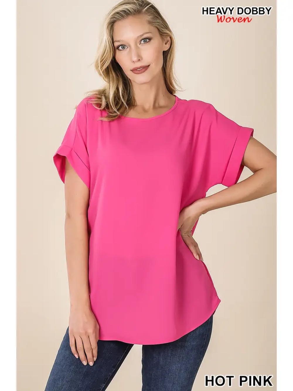 Zenana Outfitters Hot Pink Short Sleeve Blouse